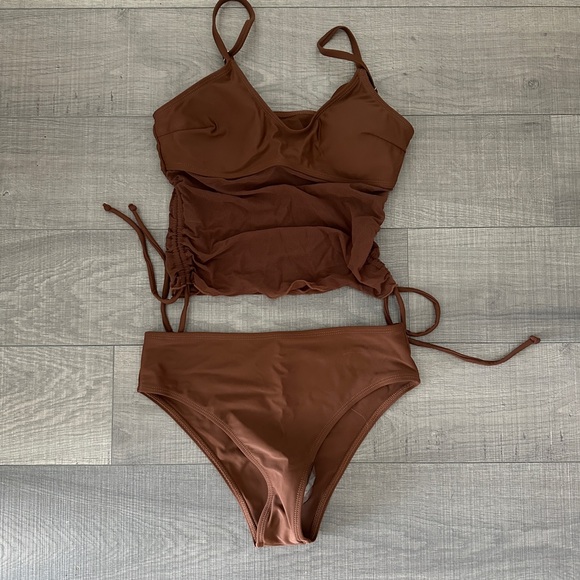 Brown Ruched Bikini Set - Picture 1 of 4